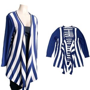 Joseph A. Open Drape Striped Blue White Cardigan Soft Stretch Comfort Sweater XL